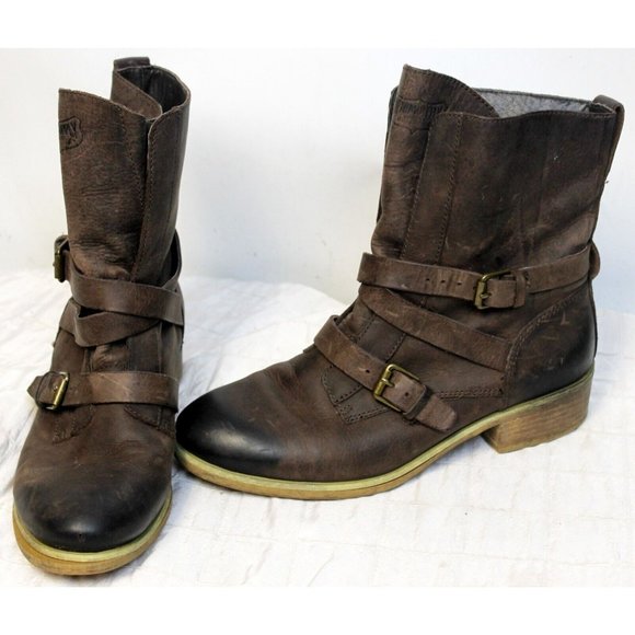 Ralph Lauren Denim & Supply Brown Leather Boots Thea Buckle Straps - Picture 1 of 12